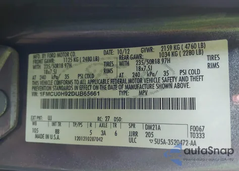 2013 Ford Escape Sel из США, поврежденный, VIN 1FMCU0H92DUB65661